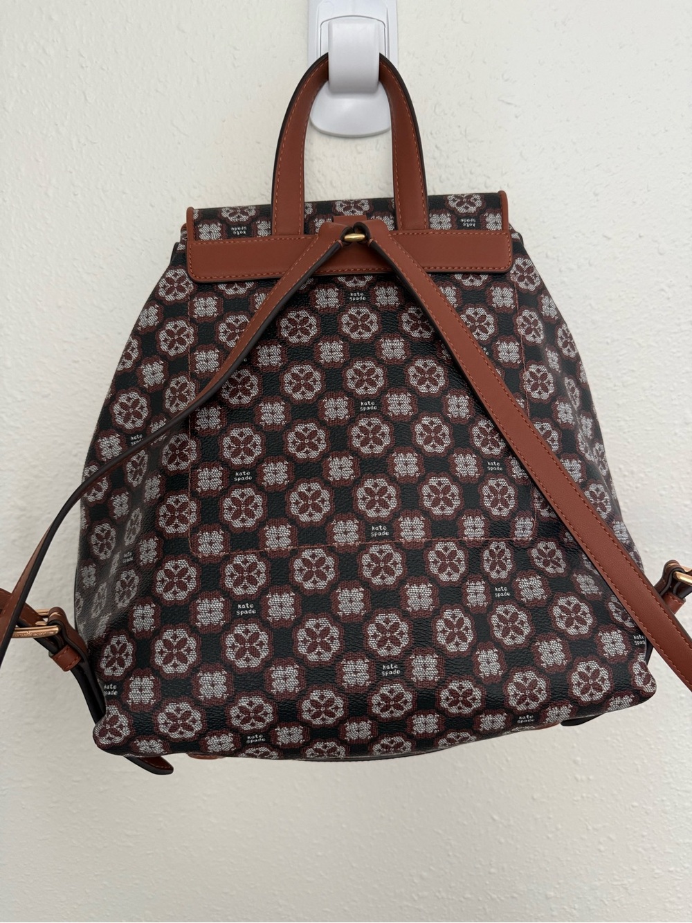 Kate Spade Flower Monogram Medium Backpack Brown Travel Bag - Picture 5 of 14